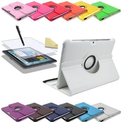 3in1 SET 360° Edle Schutztasche für Samsung Galaxy Tab 2 10.1 P5100 P5110 + Folie + Pen Tasche Etui Hülle (Weiß)
