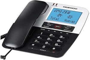 DAEWOO INTERNATIONAL Daewoo Teléfono Fijo DTC - 410 | Teléfono Fijo con Gran Pantalla | Fácil de Usar | Manos Libres, Transferencia de Llamadas y Música en Espera | Color Negro