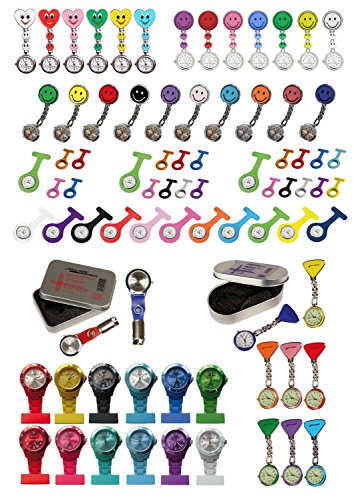 Schwesternuhr 8er Set (1x Quarzuhr + 8 Silikonhüllen) Krankenschwesteruhr mir Smiley Orig. Tiga-Med m.Sicherheitsnadel Kitteluhr - 4