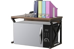 Shally Dogan Scaffalatura Salvaspazio Porta Microonde in Acciaio e Legno, Scaffale da Cucina con 1 Ripiano, Unità di Mensole Piedini Antiscivolo, Mensola Multiuso Design Moderno (Noce + Nero)