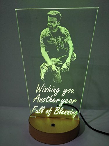 DESIGN ELLE 3D Illusion Multicoloured Wooden LED Lamp Personalised with Any Photo and Name or Message (Brown, 9x5x4-inch)