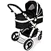 i-Safe System - Black Grey Travel System Pram & Luxury Stroller 3 in 1 Complete With Footmuff, Head support, Carseat Footmuff, All the Raincovers iSafe