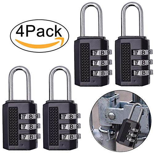 Lucchetto con Combinazione a 3 Cifre, Nero, 4 Pack per Bagagli da Viaggio Valigia Luggage Suitcase Armadietti da Palestra Gym Cassetto piccolo