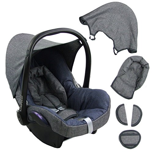 BambiniWelt Ersatzbezug für Maxi-Cosi CabrioFix 6 tlg. GRAU / MARINE *NEU* Bezug für Babyschale Sommerbezug Cabrio Fix