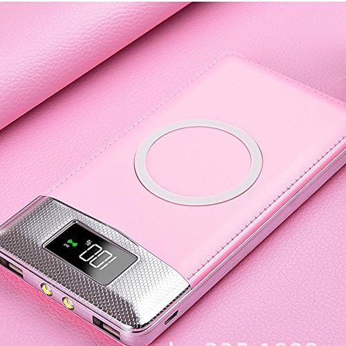 Iphonex Wireless Charging Power Bank, Apple 8Plus Mobile Power, Samsung S8 Mobile Phone, QI Fast Charging, Thin And Light With LED Flashlight, 10000 Ma, Digital Display USB Output, Surface Striae,Pink,Applereceiver