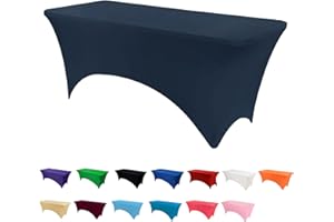RAYNEAY 4FT Stretch Tablecloth for Craft, Navy Spandex Stretch Table Cloth, Washable and Wrinkle Resistant Market Stall Table Cover for Banquet Folding Table Event Wedding
