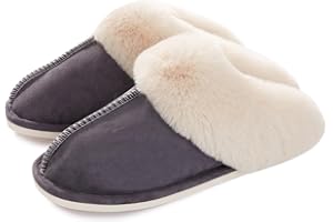 Misolin Damskie Męskie kapcie pantofle zimowe, ciepłe, Wygodne puszyste ze sztucznego futra, miękkie, płaskie, pluszowe, antypoślizgowe, do użytku na zewnątrz/wewnątrz - super jakość