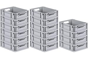 PROREGAL SuperSparSet 16x Eurobox NextGen Grip | HxBxT 12x30x40cm | 11 Liter | Griffe offen | Grau | Eurobehälter, Transportbox, Transportbehälter, Stapelbehälter