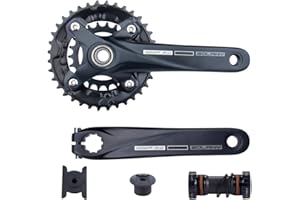 BOLANY Bike Cranksets 170mm Hollow Integrated 104BCD Double Speed Round Chainring 22/36T 24/38T MTB Crankset with Bottom Bracket