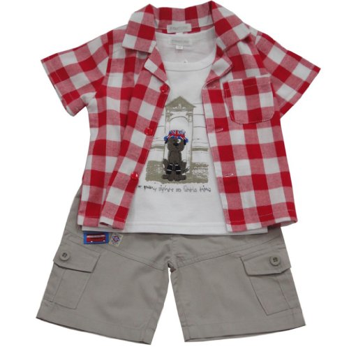 Baby Boys 3 Piece Cotton Shorts - Shirt Set, Tourist Dog - 24 Months
