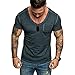 Produktbild ESAILQ Bekleidung Herren Hemd Herren   Sommer Slim Casual Pocket V-Ausschnitt Fit Kurzarm Top Bluse(XXX-LargeDunkelblau)