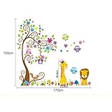 ufengke® Bunte Blume Baum Niedlichen Löwen Hirsche Eulen Wandsticker, Kinderzimmer Babyzimmer Entfernbare Wandtattoos Wandbilder - 4