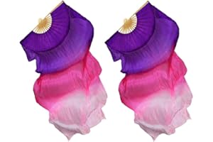 Hellery 1 Pair Handmade Silk Belly Dance Fan Veil 1.8m Long fan for hand for