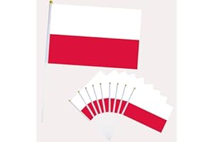 YAAVAAW 10 piezas Bandera de Mano Polonia,Pequeña Personalizada Banderas con Mastil para Decoración Patio,Balcón,Jardin,Barra,para Juegos de Fútbol,Eventos Deportivos,Día Nacional,Fiesta de Polonia