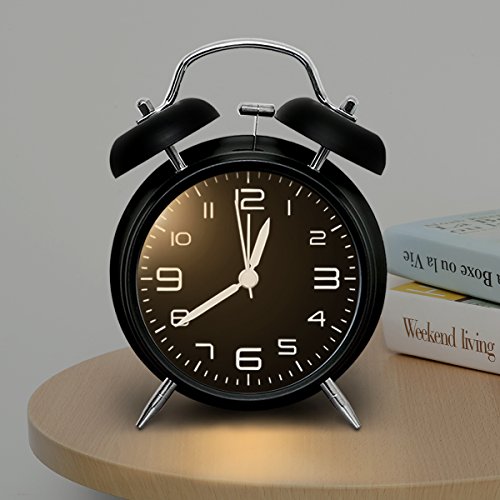 Drillpro Retro Glockenwecker Analog Quarzwecker mit Nachtlicht Lauter Alarm,kein Ticken geräuschlos,Mini Doppelglockenwecker Alarm Wecker Schwarz - 6