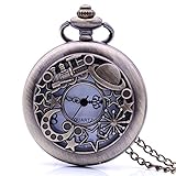 Steampunk Retro-Stil Cosmic Planet Stern Mond Taschenuhr Quarz Analog Anhänger Lange Halskette Kette Herren Damen