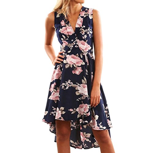 Preisvergleich Produktbild Yanhoo Damen Kleid Abend Kleid Schulterfreies Cocktailkleid Jerseykleid Skaterkleid Neue Frauen Sommer Schulterfrei Floral Short Mini Kleid Damen Beach Party Kleider (Dunkelblau, XL)