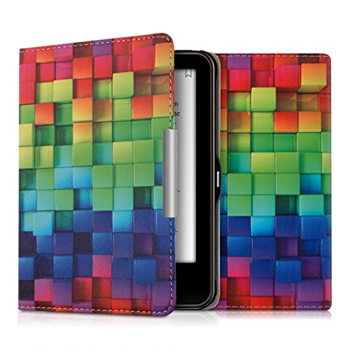 kwmobile Hülle für Tolino Vision 1 / 2 / 3 / 4 HD - Flipcover Case eReader Schutzhülle - Bookstyle Klapphülle Regenbogen Würfel Design Mehrfarbig Grün Blau