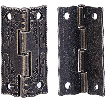 Scharnier für Kasten Schrank gekröpft Messing Antik Optik klein 54 x 72