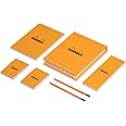 RHODIA 9200C - Essential Box 4 Orange Stapled Pads 1xN°8 + 2xN°11 + 1xN°16 - 22.8x18 cm - Small Squares - 80 Detachable Sheets, White Clairefontaine Paper 80 g/m - Basics