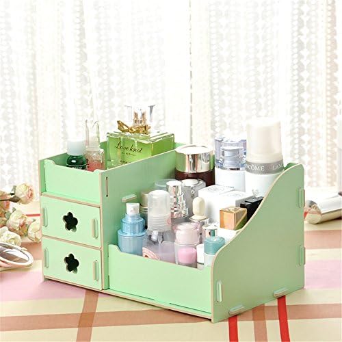 EVIICC Cosmetic Organiser Makeup Storage Box with Drawers for Bathroom Bedroom (Need Assemble) Wooden Size S Green