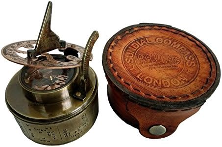 US HANDICRAFTSVintage Compass Navigational Instrument - Marine Sundial Compass With Leather Case & Calendarâ€¦.
