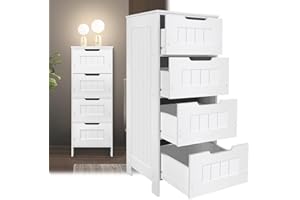 YOUSEAHOME Bathroom Storage Cabinet 4 Drawer Floor Standing Cabinet Unit, White Modern 4 Drawer Bathroom Cabinet, Home Furniture Cabinet PVC for Living Room, Hallway, Space Saver, H32 x W11.8 x D11.8 inch
