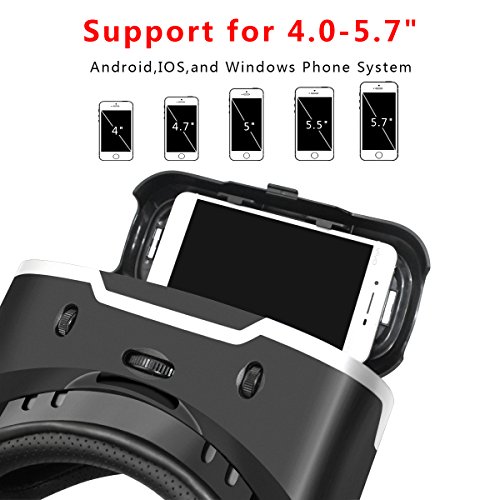 Tepoinn Occhiali 3D VR, scatola HD Virtual Reality con regolazione asincrona della lunghezza focale per smartphone Android IOS da 4.0-5.7 pollici