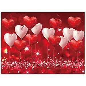 Allenjoy 8x6ft Fabric Valentine's Day Backdrop Red Hearts Balloons Love Theme Party Supplies for Engagement Bridal Shower Photography Background Studio Portrait Pictures Shoot Props Favors