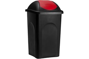 Stefanplast® Waste Rubbish Bin Swing Lid 60 Litre Dust Bin Container Refuse Plastic Kitchen Dustbin Home (Red)