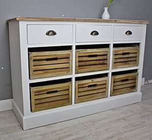 Anrichte Buffet Sideboard weiß braun massiv Landhaus Schrank Kommode