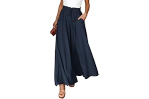 CMTOP Femme Taille Haute Pantalons Elegant Fluide été Pantalon de Elastique à Jambes Larges Le Travail and Le Bureau