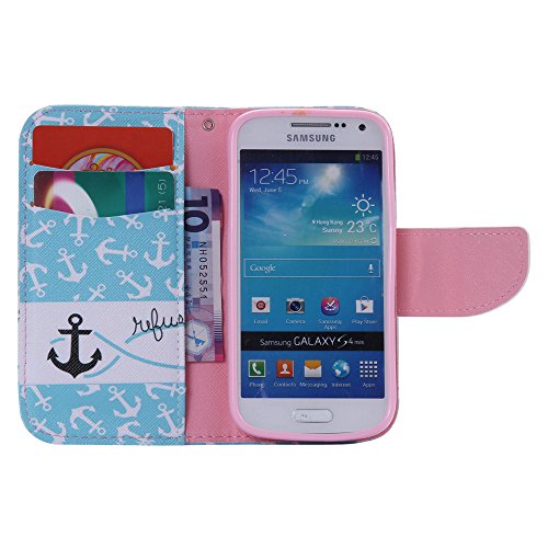 Nancen Samsung Galaxy S4 Mini I9190 i9195 (4,3 Zoll) Handy Lederhülle, Flip Case Wallet Cover with Stand Function, Folio Bookstyle Handytasche Soft Silikon Bunte Muster Tasche PU Leder Slim Shell Handyhülle. - 3