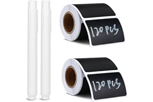 Abiemuce 240 PCS Tafelaufkleber, Wasserdichte Tafeletiketten mit 2 Löschbar Kreidemarker, Tafeletiketten Selbstklebend, Tafelaufkleber zum Beschriften, Etiketten Schwarz für Gewürzgläser, Marmelade