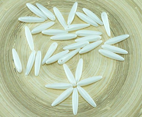 30pcs White Silk Matte Czech Glass PRECIOSA Thorn Dagger Beads Flat Leaf 5mm x 16mm