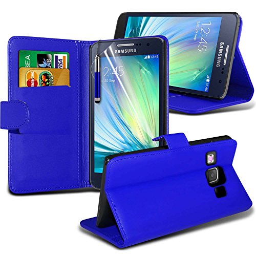 Sell-Ideas® Samsung Galaxy A3 Wallet Pouch Wallet Phone Case Book Case Protective Cover, With Free Screen Cover and Stylus Pen - Premium Quality PU Leather (Blue)