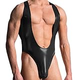 Xinantime Mens Artificial Leather Bodysuit Siamese Temptation Seductive Lingerie (L, Black)