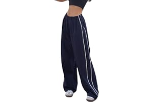 Caziffer Pantaloni Paracadute da Donna Pantaloni Cargo Elastici a Vita Alta a Gamba Larga Pantaloni da Pista Oversize Abbigliamento Y2k Streetwear