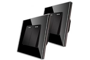 2 paquetes CNBINGO Cambio de Botón Rocker Interruptores con puntos de tela fluorescentes, panel de pared Negro de cristal moderno, interruptor de luz doble, interruptor de 2 bandas de 2 vía, 10A 250V