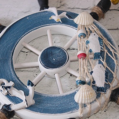 WINOMO Wanddeko Steuerrad aus Holz (Blau) - 3
