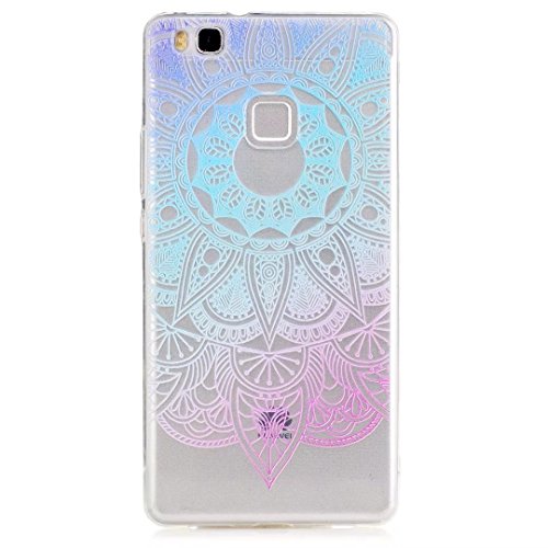 JIEJIEWYD Huawei P9 Lite Hülle ,TPU Soft Silikon Handy Tasche TPU Silikon schutzschale Case mit Kameraschutz für Huawei P9 Lite - Elegant Spitze Blau Lila Steigung Farbe