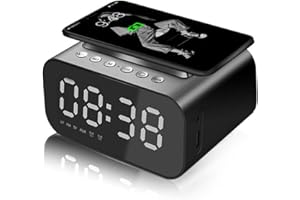 Juwacoo 4 in 1 Digital Alarm Clock Bluetooth Speaker with Fm Radio, Wireless Charging for /, LED Alarm Clock for Sleep, Dimmable Display, Hands-Free Calling