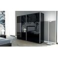 Danube Home Morada 2 Sliding Door Wardrobe | Made in Italy |Extra Sturdy Closet, Clothes Storage Cupboard | Modern Design Sliding Door Cabinet For Bedroom L 200 x W 63 x H 205 cm - High Gloss Black