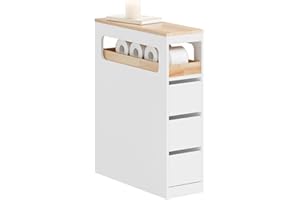 SoBuy Mobiletto Bagno Salvaspazio con Ruote, Mobile Compatto con 3 Cassetti, per WC, Armadietto Bagno in Legno, Facile da Spostare, Bianco, 65x23x82cm BZR54-II-W
