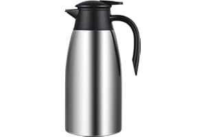 HwaGui Cafetière isotherme de 2 l en acier inoxydable avec fermeture Quick Tip - Double paroi - Pour thé et café - Argenté