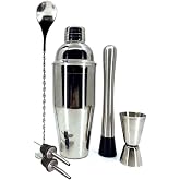 Paslanmaz &Ccedil;elik Kokteyl Shaker Seti, Karıştırma Kaşığı, Jigger, Muddler ve S&uuml;zge&ccedil; Dahil, G&uuml;m&uuml;ş 500 cl