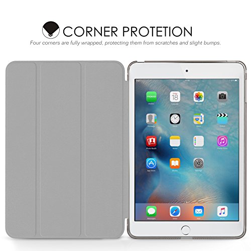 MoKo Hülle für iPad Mini 4 – PU Leder Tasche Schutzhülle Schale Smart Case mit Translucent Rücken Deckel, mit Auto Schlaf / Wach Funktion und Stanfunktion für Apple iPad Mini 4 2015 Genaration 7.9 Zoll IOS Tablet, Space Grau - 7