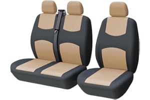 TOYOUN Van Seat Covers Two-Tone Universal Fit Most Vans Trucks Lorry Front Seat Cover Single & Double Car Seat Covers for Single Driver and Double Passenger Seat 2+1 Car Seat Accessories Black & Beige