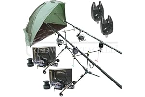 REDWOODTACKLE Deluxe Bivvy Carp Fishing Set with Rods, Double Handle Reels, Pod, 2 x Alarms