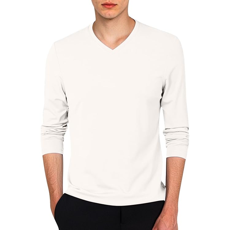 T-shirt Manches Longues Homme – Col En V, Coupe Slim, Couleur Unie, Doux Et Confortable | Pour Sport, Quotidien, Décontracté, Toutes Saisons